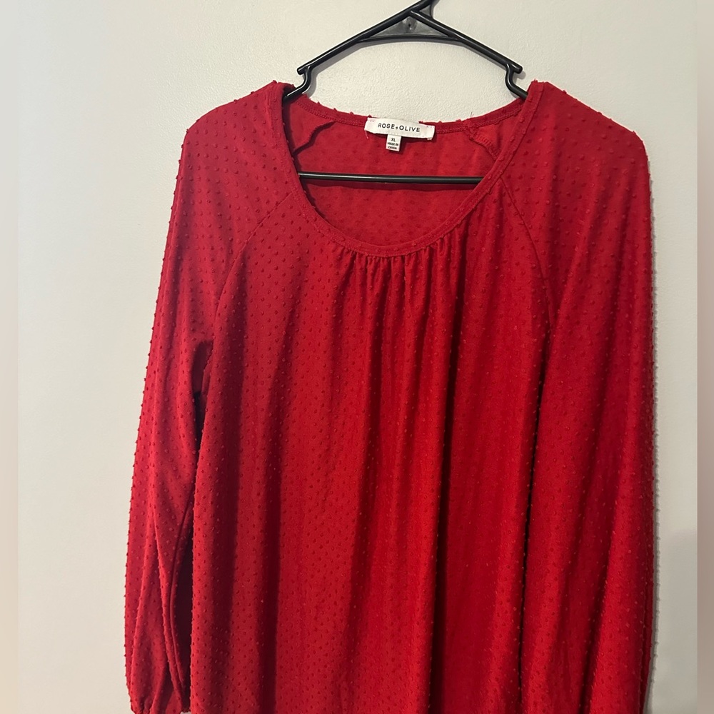 XL long sleeve textured red blouse by Rose + Olive